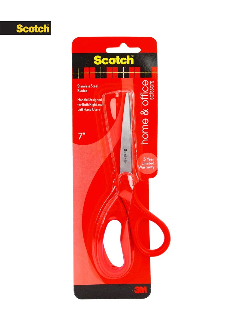 سكوتش مقص 7 بوصة للمنزل والمكتب – شفرات ستانلس ستيل، مقبض لليد اليمنى واليسرى، أحمر - Image 1